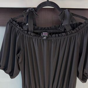 Black Off-Shoulder Dress with Bow Straps.  C WONDER By Christian Siriano